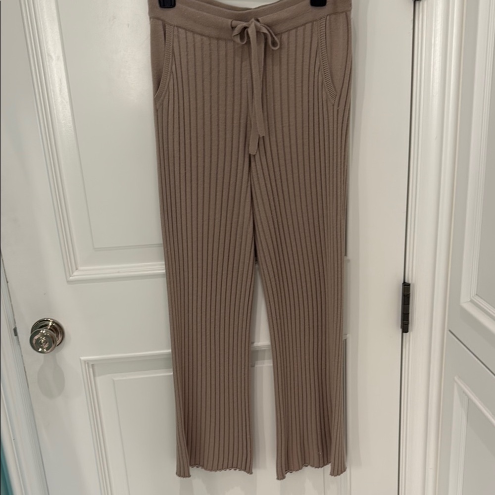Cozy Tan Ribbed Knit Pants